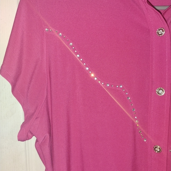Chic Pink Button-Down Shirt with Rhinestone Accents - Picture 2 of 10